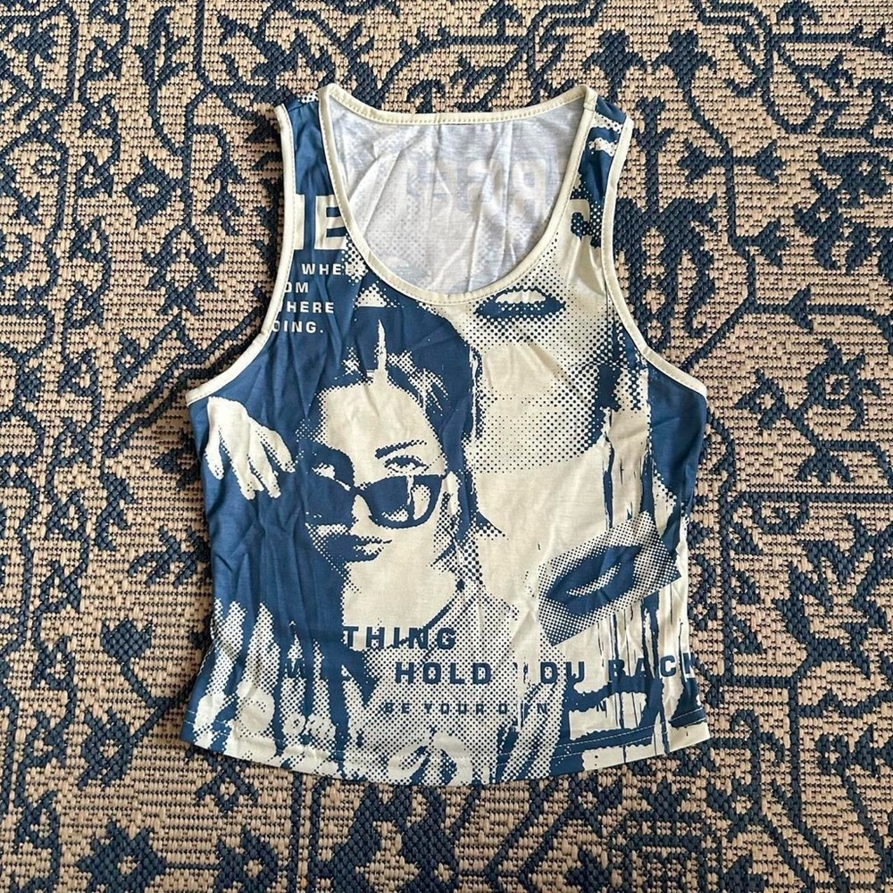 Graphic Photo Print Tank Top in Navy and Cream
